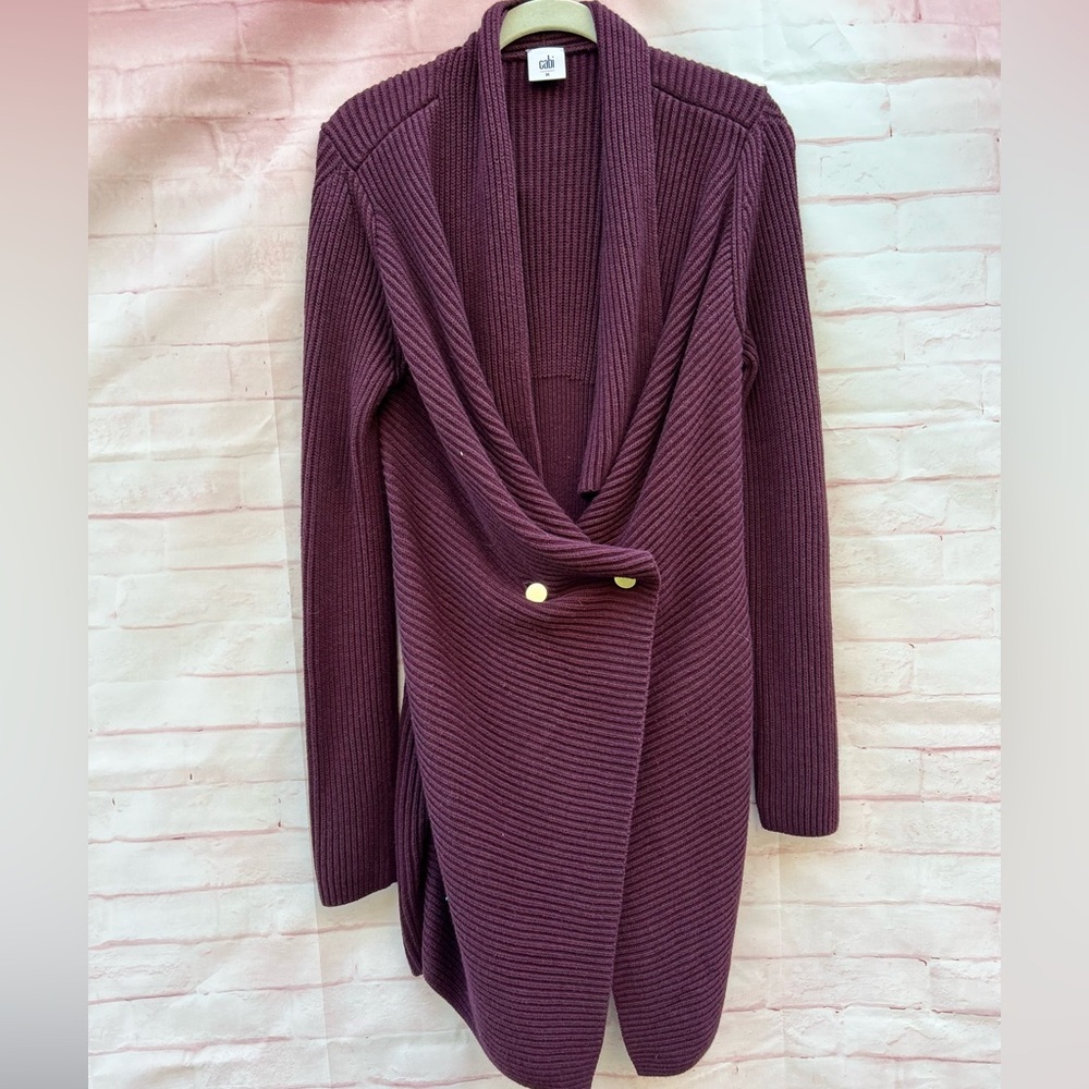 CAbi M burgundy 3350 Regal Longline Shawl Collar Mulberry cardigan sweater